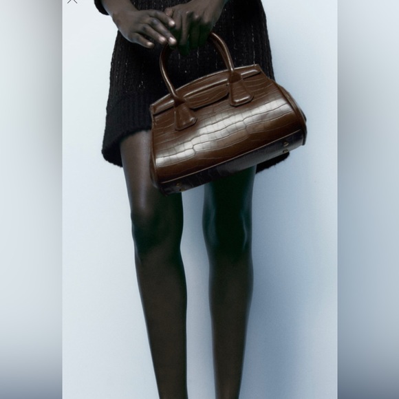 Zara croc city bag chocolate brown. Gold chain - Picture 1 of 6